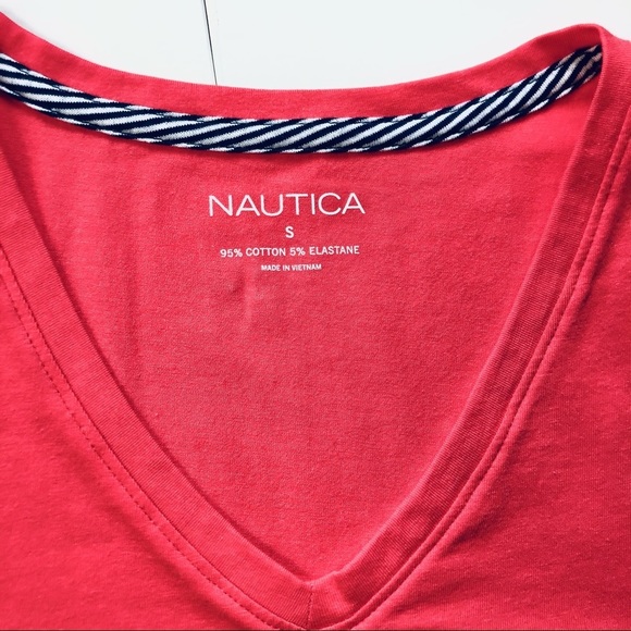 NAUTICA Womens Red Solid T-Shirt Short Sleeve V-Neck Size S MWOT - Picture 5 of 11